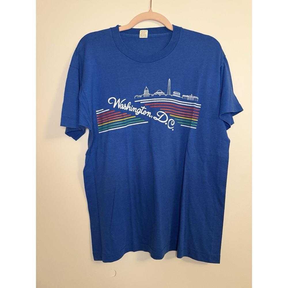 Vintage 80s Washington DC Rainbow Skyline T Shirt Screen Stars Tag USA Made XL